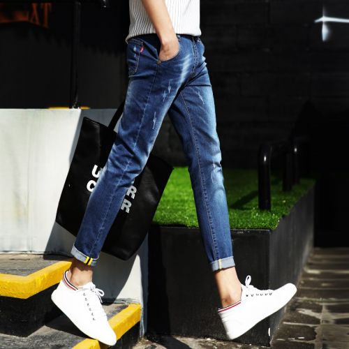 Jeans pour adolescent pieds Slim en coton été - Ref 1467314