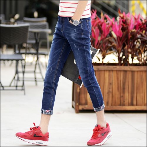 Jeans pour adolescent pieds Slim en coton été - Ref 1467334
