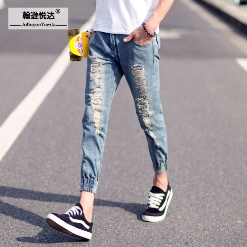 Jeans pour adolescent pieds Slim JOHNSON YUEDA en coton été - Ref 1467437