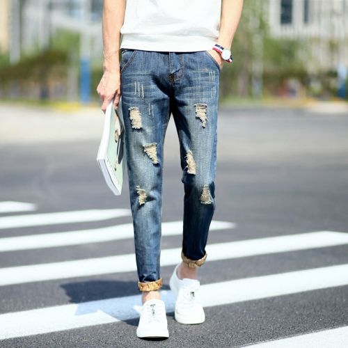 Jeans pour adolescent pieds Slim en coton été - Ref 1467461