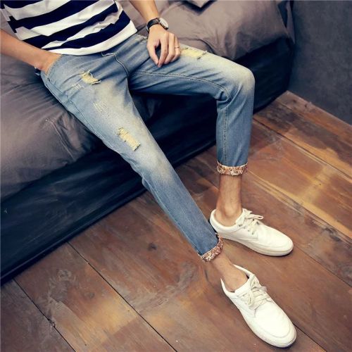 Jeans pour adolescent pieds Slim en coton été - Ref 1467571