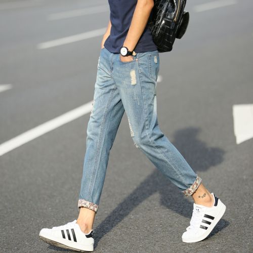 Jeans pour adolescent pieds Slim en coton été - Ref 1467604