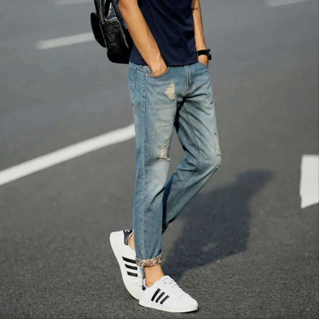 Jeans pour jeunesse pieds Slim en coton été - Ref 1467847