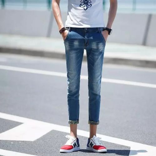 Jeans pour adolescent pieds Slim en coton été - Ref 1468009