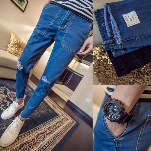 Jeans pour jeunesse pieds Slim en coton été - Ref 1468356