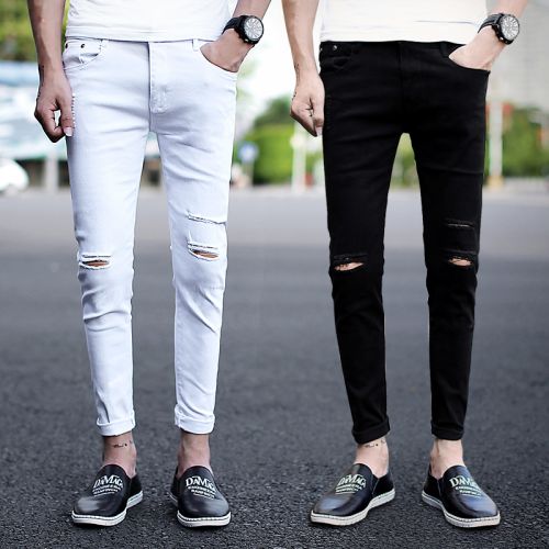 Jeans pour adolescent pieds Slim en coton été - Ref 1468538