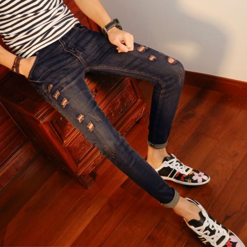 Jeans pour adolescent pieds Slim en coton été - Ref 1468827