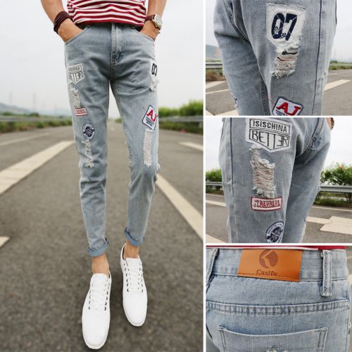 Jeans pour adolescent pieds Slim en coton été - Ref 1469084