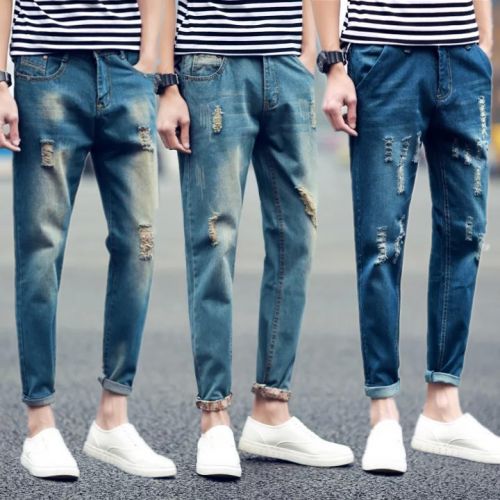 Jeans pour adolescent pieds Slim en coton été - Ref 1469442