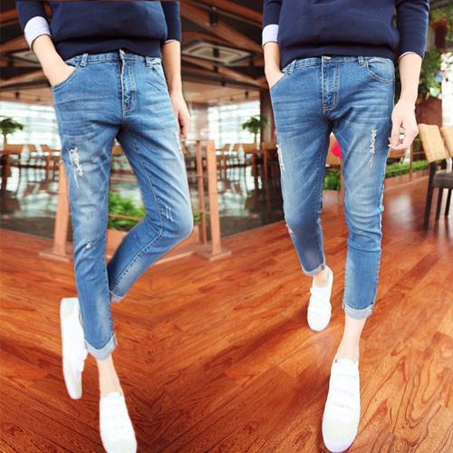 Jeans pour adolescent pieds Slim en coton été - Ref 1469470