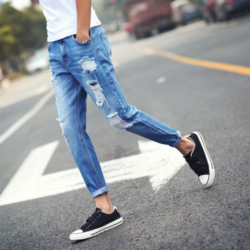 Jeans pour adolescent pieds Slim en coton été - Ref 1469552