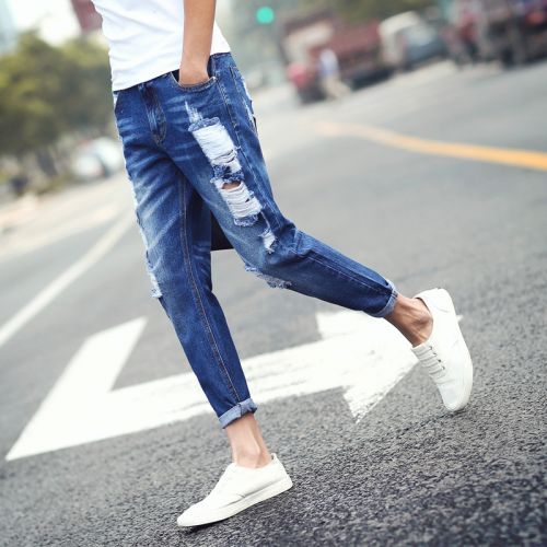 Jeans pour adolescent pieds Slim en coton été - Ref 1469643