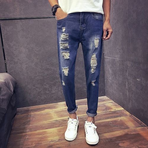 Jeans pour adolescent pieds Slim en coton été - Ref 1469743