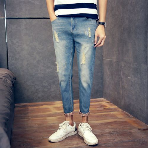 Jeans pour adolescent pieds Slim en coton été - Ref 1469819