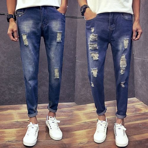 Jeans pour adolescent pieds Slim en coton été - Ref 1469824