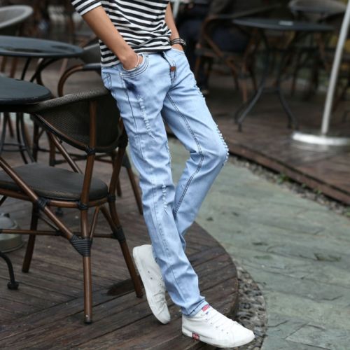 Jeans pour adolescent pieds Slim en coton été - Ref 1469832