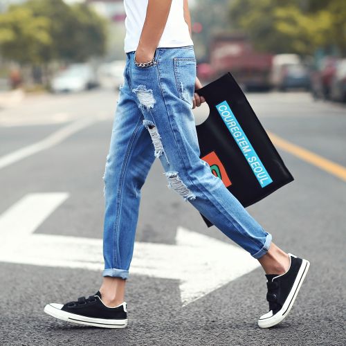 Jeans pour adolescent pieds Slim en coton été - Ref 1469833