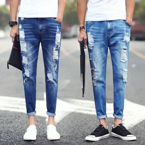 Jeans pour adolescent pieds Slim en coton été - Ref 1469846