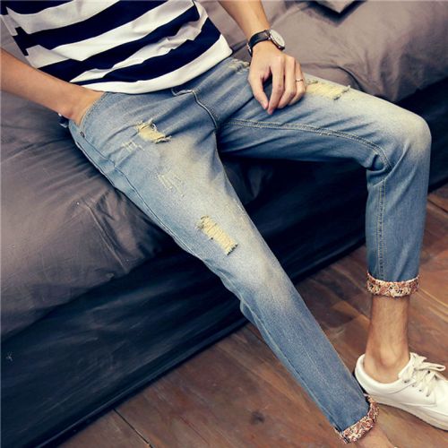 Jeans pour adolescent pieds Slim en coton été - Ref 1469855