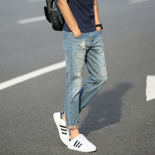 Jeans pour adolescent pieds Slim en coton été - Ref 1470150