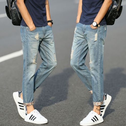 Jeans pour adolescent pieds Slim en coton été - Ref 1470163
