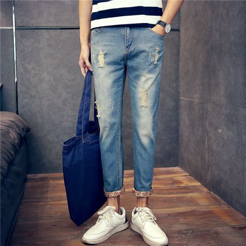 Jeans pour adolescent pieds Slim en coton été - Ref 1470276