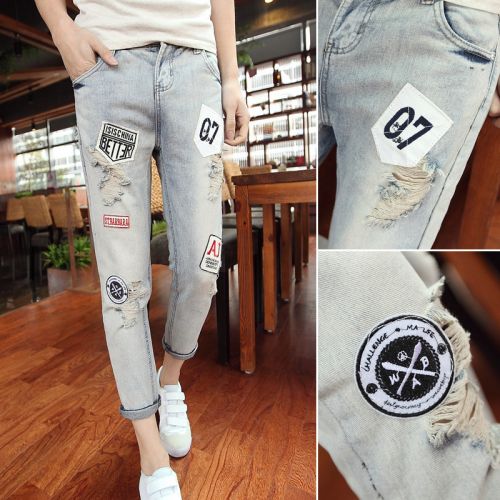 Jeans pour jeunesse pieds Slim en coton printemps - Ref 1470325