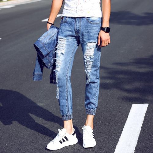 Jeans pour adolescent pieds Slim en coton été - Ref 1470401