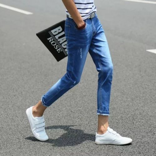 Jeans pour adolescent pieds Slim en coton été - Ref 1470444