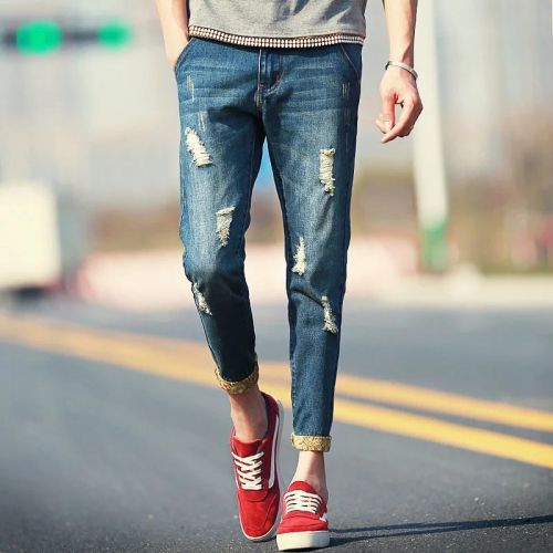 Jeans pour adolescent pieds Slim en coton été - Ref 1470486