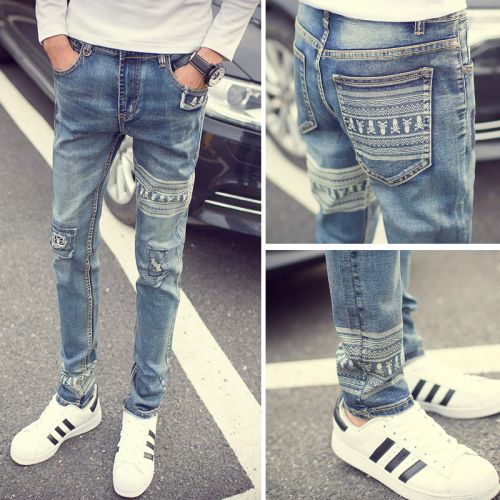 Jeans pour adolescent pieds Slim SANGDAOZI en coton été - Ref 1470653