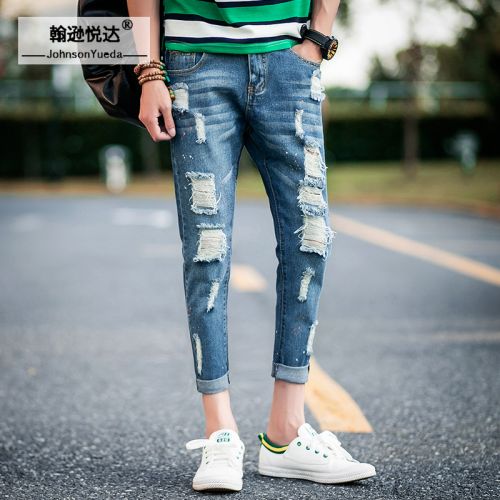 Jeans pour adolescent pieds Slim JOHNSON YUEDA en coton été - Ref 1470775