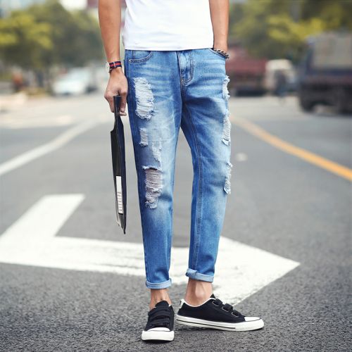 Jeans pieds Slim en coton pour été - Ref 1470899