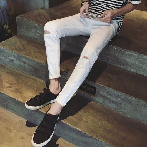 Jeans pour adolescent pieds Slim en coton été - Ref 1470934