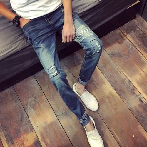 Jeans pour adolescent pieds Slim en coton été - Ref 1470985