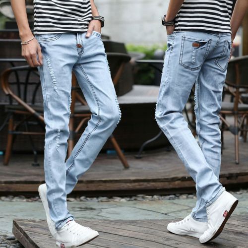 Jeans pour adolescent pieds Slim en coton été - Ref 1471003