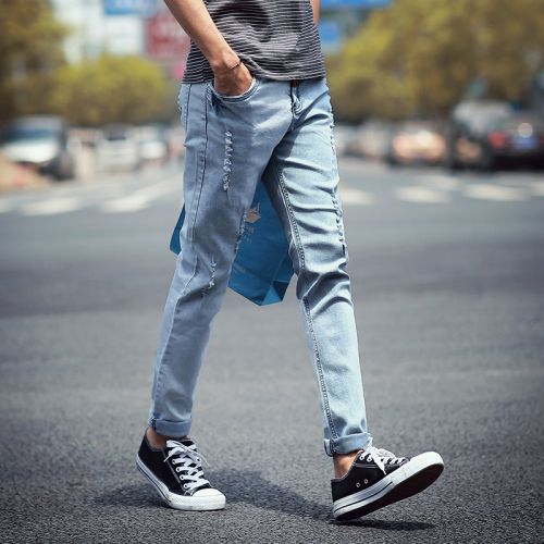 Jeans pour adolescent pieds Slim en coton été - Ref 1471004