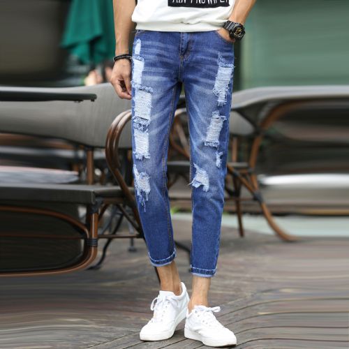 Jeans pour jeunesse pieds Slim en coton été - Ref 1471034
