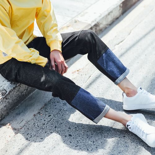 Jeans pour jeunesse coupe droite en coton printemps - Ref 1472886