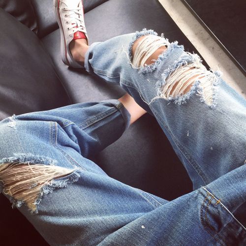 Jeans pour jeunesse pieds Slim en coton été - Ref 1473643