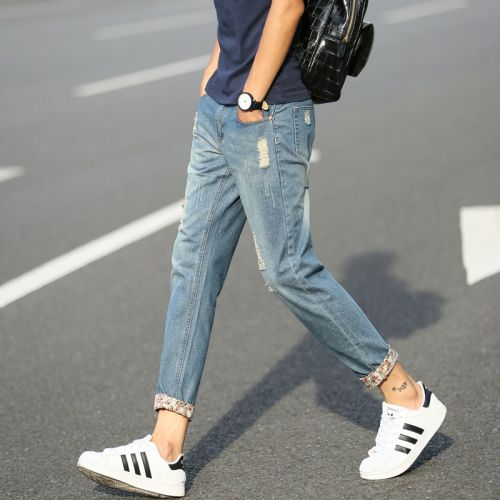 Jeans pour adolescent pieds Slim en coton été - Ref 1474227