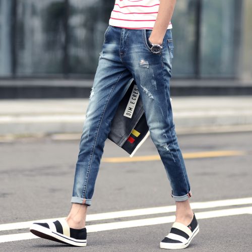 Jeans pour adolescent pieds Slim HUDBSHI en coton printemps - Ref 1474234
