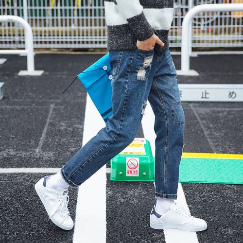 Jeans pour jeunesse pieds Slim en coton automne - Ref 1477215