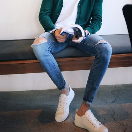 Jeans pour adolescent pieds Slim en coton automne - Ref 1477870