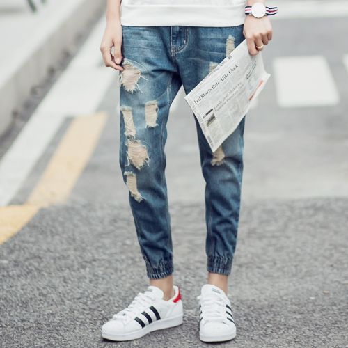 Jeans pour adolescent pieds Slim en coton été - Ref 1480200