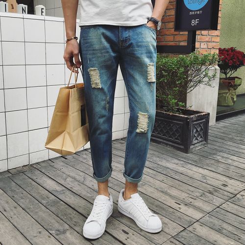 Jeans pour adolescent pieds Slim en coton été - Ref 1480210