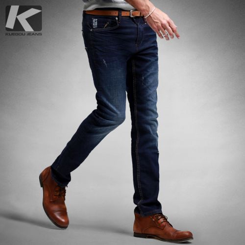 Jeans pour jeunesse pieds Slim KUEGOU Coton fibre élastique de polyuréthane spandex printemps - Ref 1480341