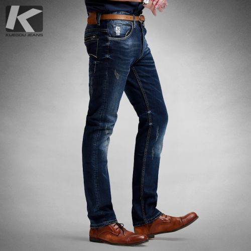 Jeans pour jeunesse pieds Slim KUEGOU en coton printemps - Ref 1480346
