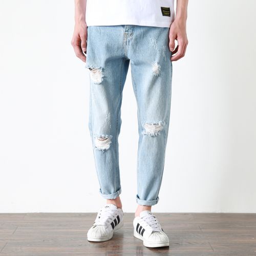 Jeans pour adolescent pieds Slim en coton été - Ref 1481742