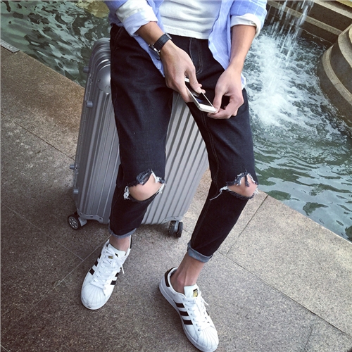 Jeans pour adolescent pieds Slim en coton été - Ref 1481818